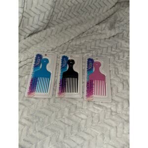 Vintage Stance Detangling Hair Pick Comb Lot of 3 Blue Black Pink